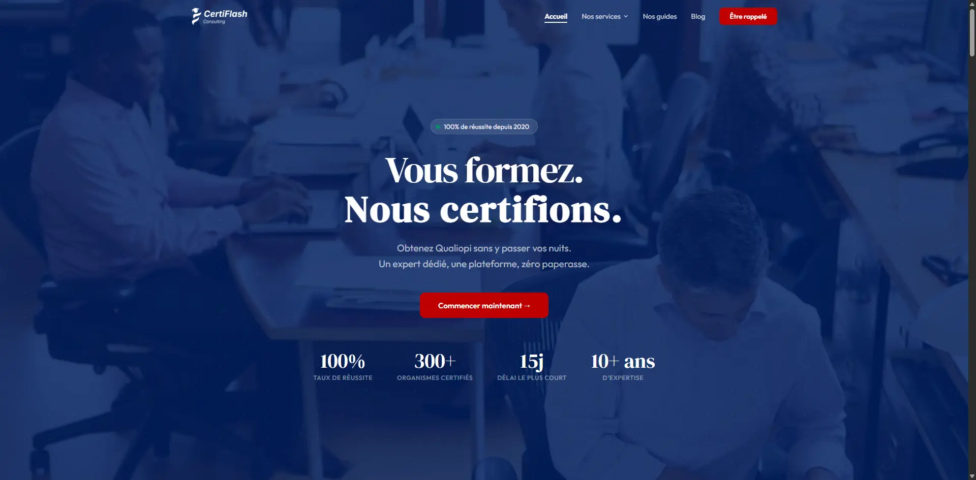 CertiFlash platform screenshot - Accompagnement clé en main pour obtenir la certification Qualiopi : diagnostic, ...